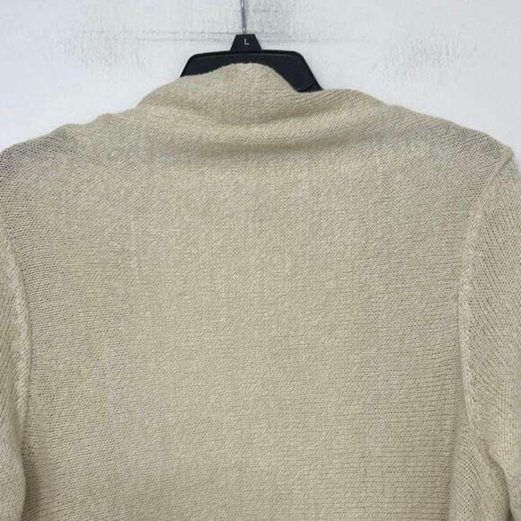 J Jill beige Linen Cotton Blend Asymmetrical Open Front Cardigan Sweater Medium - Picture 7 of 9
